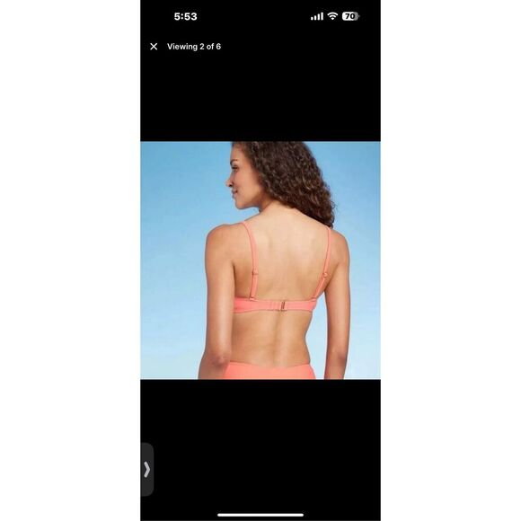 Shade & Shore 2x Bikini Tops Size 34B Coral and Beige New - Picture 4 of 5